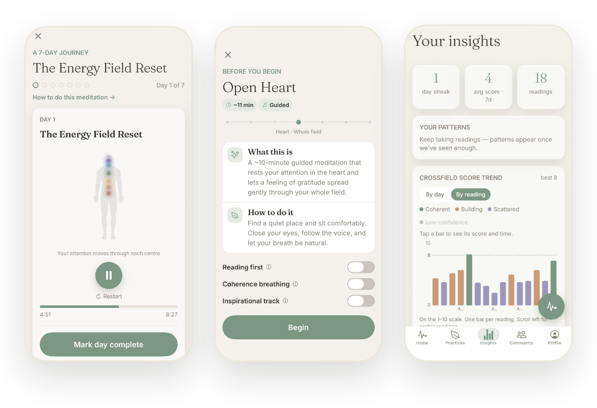CrossField app — Energy Field Reset, Open Heart and Your insights