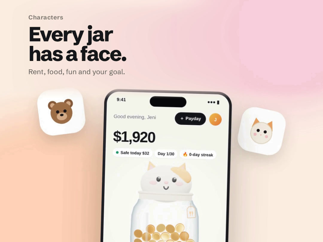 Jarlo budgeting app — every jar has a face