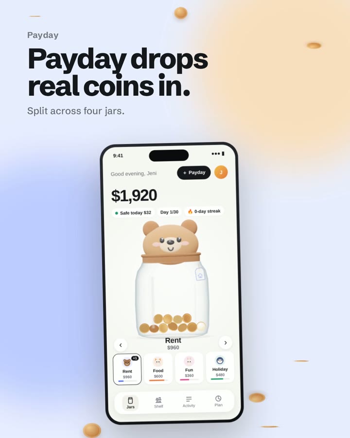 Payday drops real coins into the jars