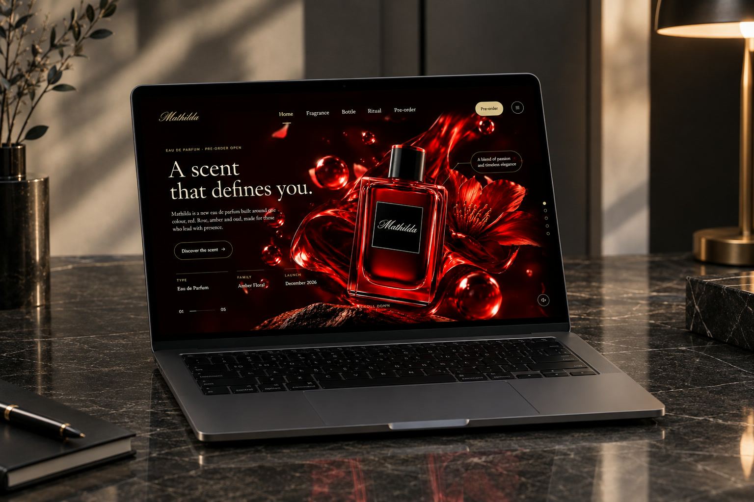 Mathilda landing page shown on a laptop