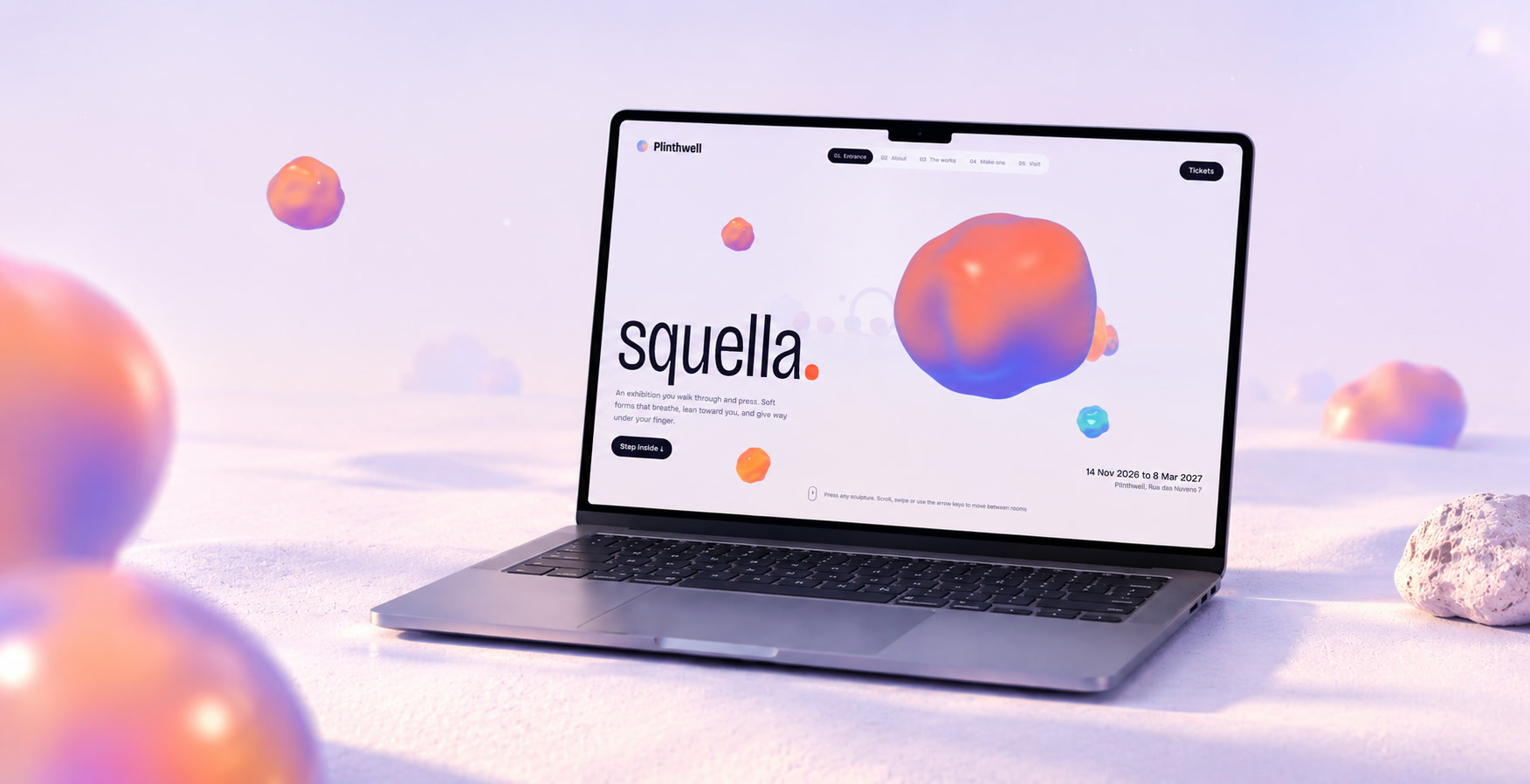 squella exhibition website shown on a laptop